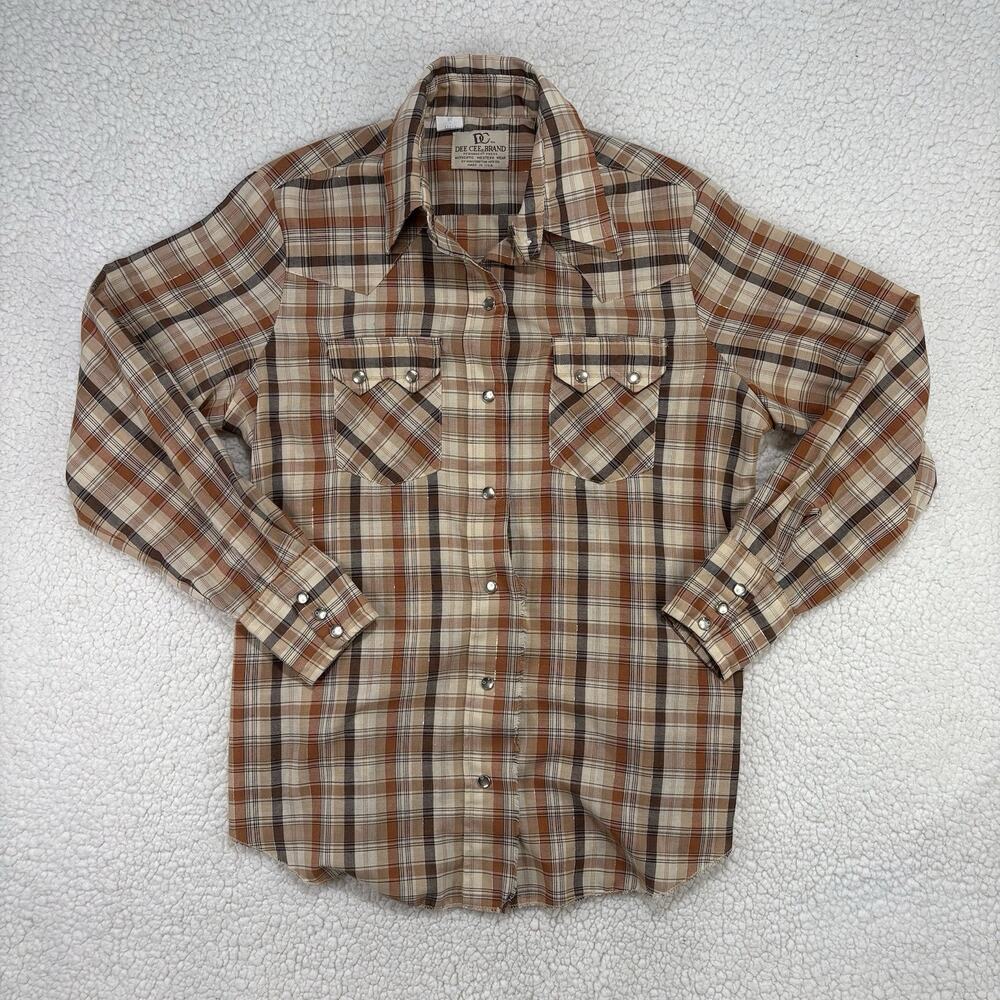 Vtg DEE CEE Brand Sawtooth Pearl Snap Plaid‎ Western Shirt Men's 13/14 - 36